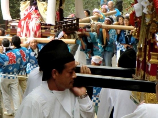 Priest carrying the Mikoshi at the Karato Matsuri on Teshima