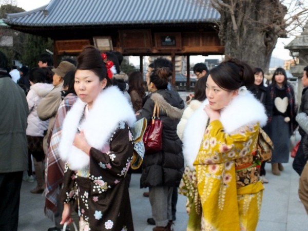 Young women wearing kimono for hatsumode
